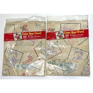 Lot of 2 Vintage Cleo‎ Color Your Own Wrapping Paper Christmas Holiday